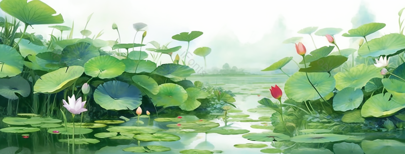 绿色夏至荷花生长旺盛茂密水彩插画背景,插画/手绘图,插画/手绘图库,插画/手绘图下载,插画/手绘
